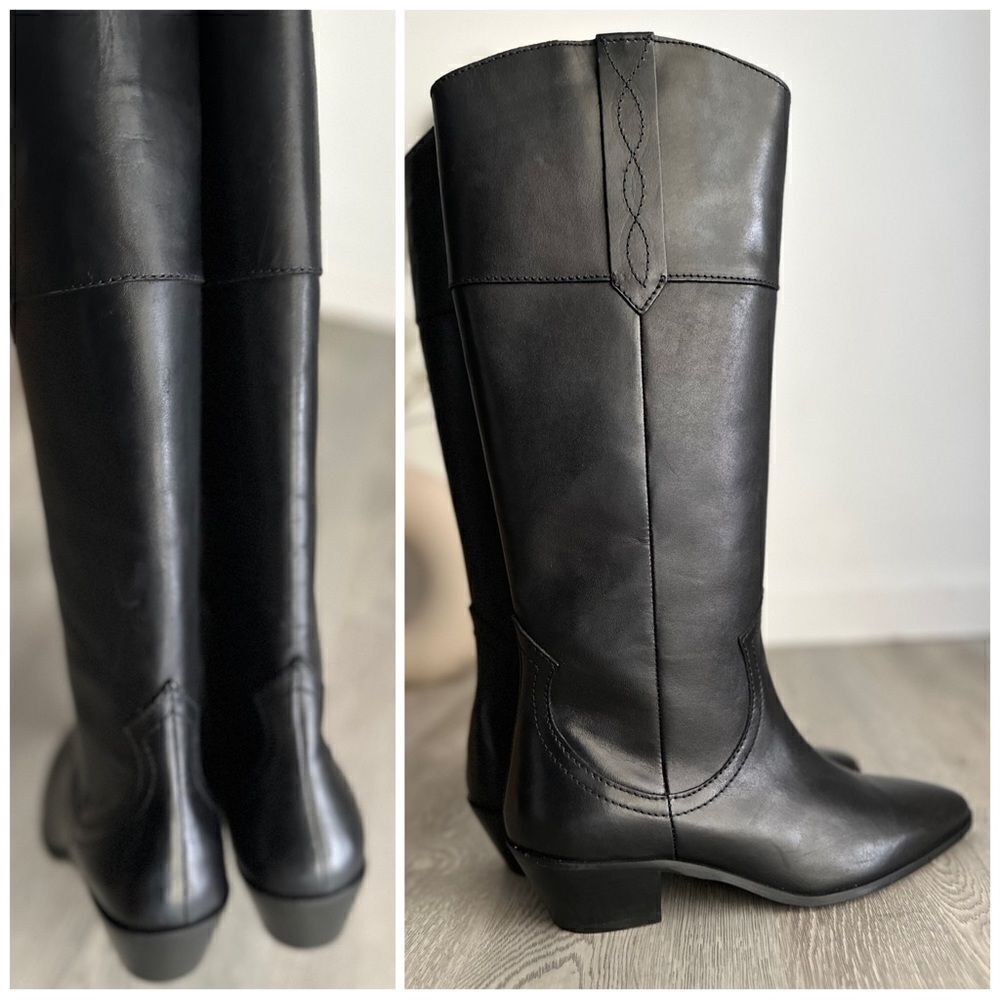 ZARA LEATHER COWBOY BOOTS NEW - Picture 3 of 11